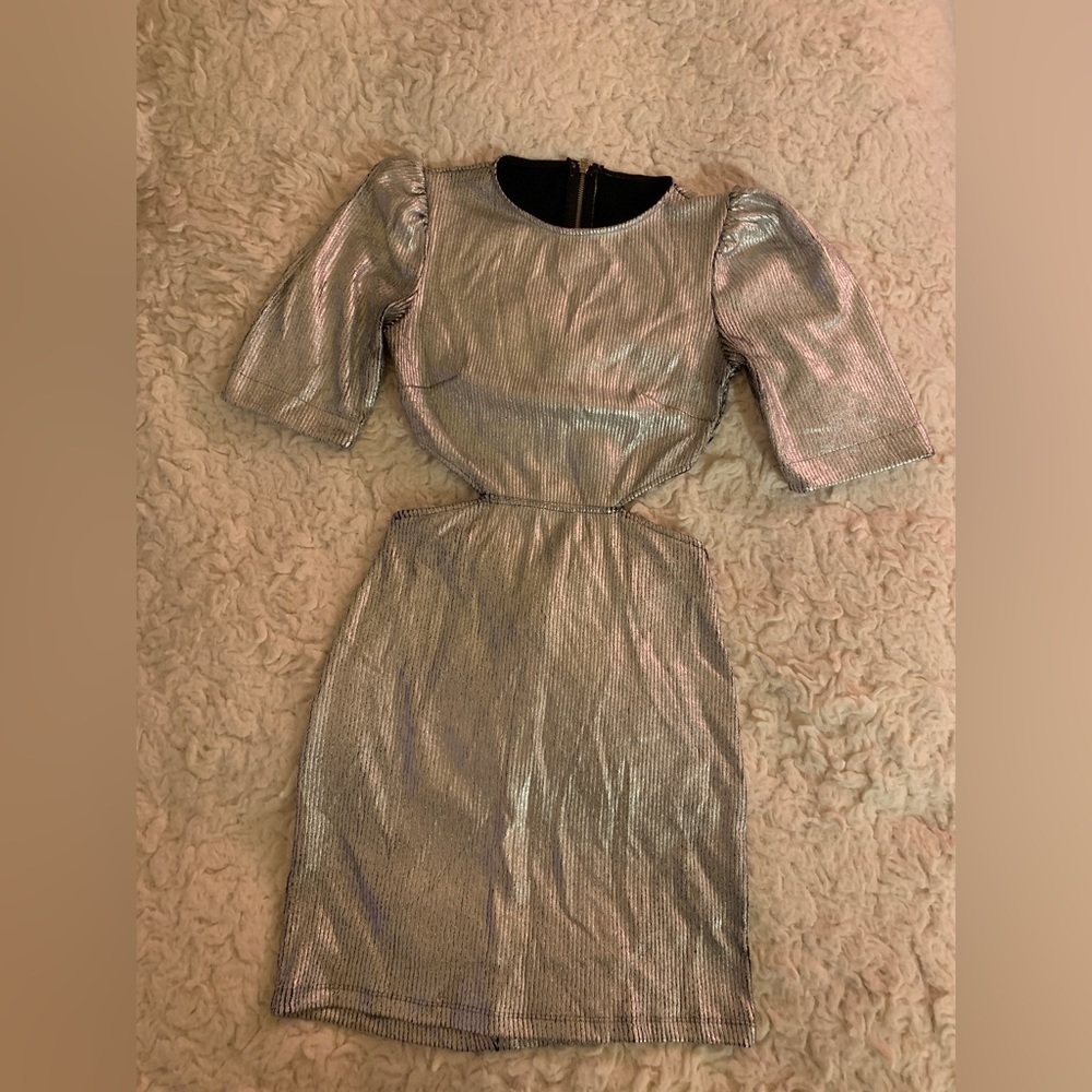 Kiki Riki Silver Chrome Metallic Cut-Out Mini Dress Size Small